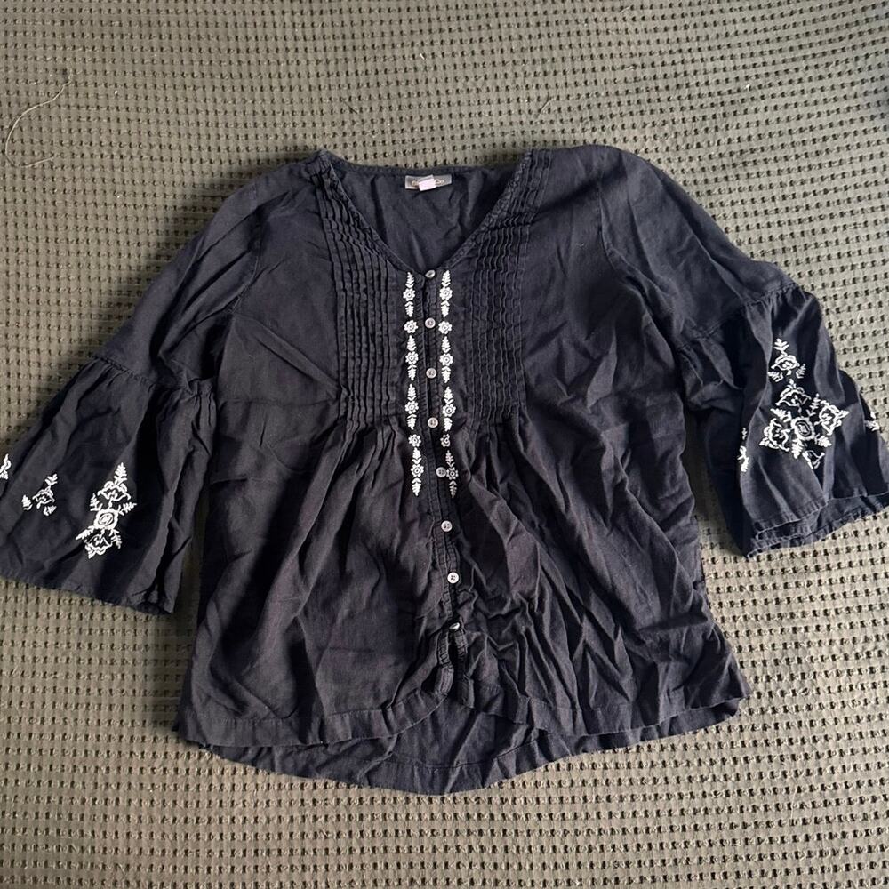 Black linen Style and Co peasant top